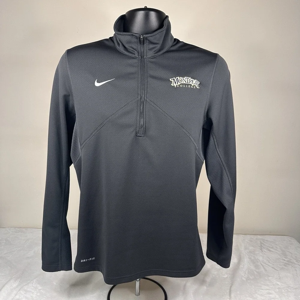 Montreat College Nike Dri Fit 1/4 Zip Pullover Mens Small Gray Side Pocket EUC